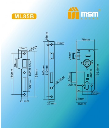 Замок врезной MSM ML85B Полированная латунь (PB)