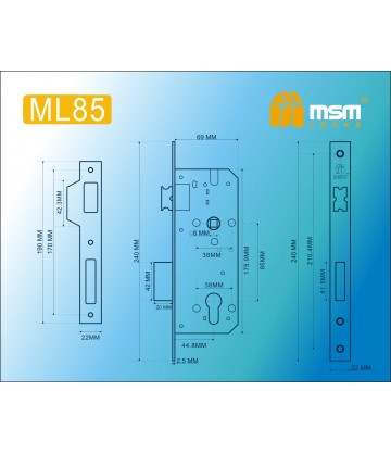 Замок врезной MSM ML85 Полированная латунь (PB)