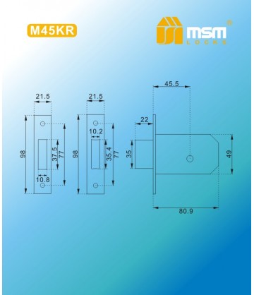 Дверной замок врезной MSM крестовой ключ M45KR Полированная латунь (PB)