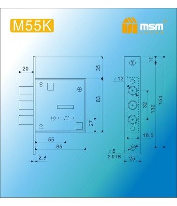 Замок врезной MSM (сейфовый) M55K Полированная латунь (PB)