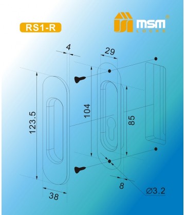 Ручка для раздвижных дверей (под цилиндр) RS1-R Полированная латунь (PB)
