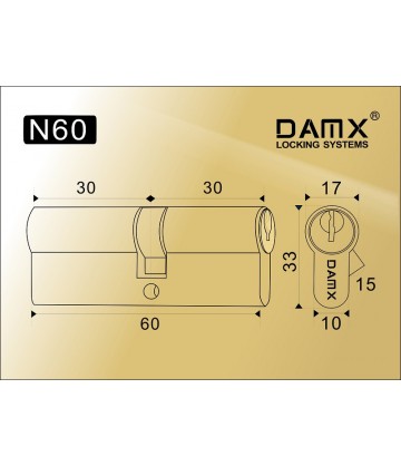 Цилиндровый механизм DAMX Простой ключ-ключ N60 мм Полированная латунь (PB)