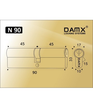 Цилиндровый механизм DAMX Простой ключ-ключ N90 мм Полированная латунь (PB)