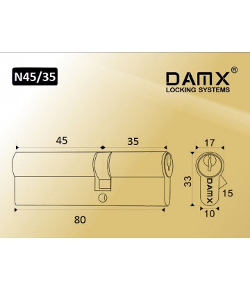 Цилиндровый механизм DAMX Простой ключ-ключ N45/35 мм Матовый никель (SN)