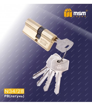 Цилиндровый механизм Простой ключ-ключ N34/28 мм Полированная латунь (PB)