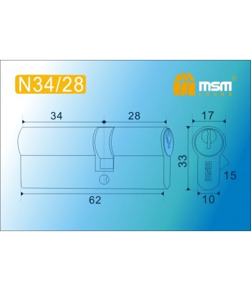 Цилиндровый механизм Простой ключ-ключ N34/28 мм Полированная латунь (PB)