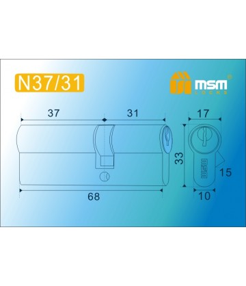 Цилиндровый механизм, латунь Простой ключ-ключ N37/31 мм Полированная латунь (PB)