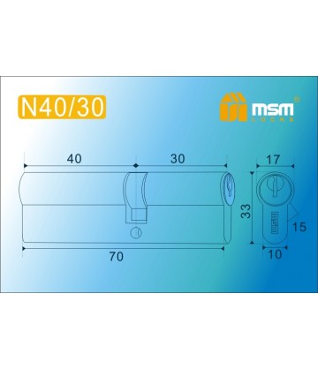 Цилиндровый механизм, латунь Простой ключ-ключ N40/30 мм Полированная латунь (PB)