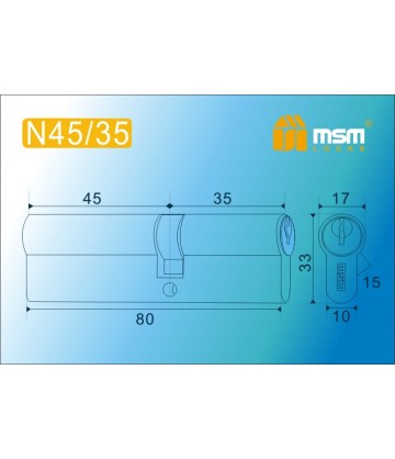 Цилиндровый механизм, латунь Простой ключ-ключ N45/35 мм Полированная латунь (PB)