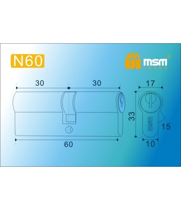 Цилиндровый механизм MSM N60 мм Матовая латунь (SB), латунь Простой ключ-ключ