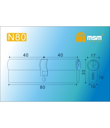 Цилиндровый механизм MSM N80 мм Полированная латунь (PB), латунь Простой ключ-ключ