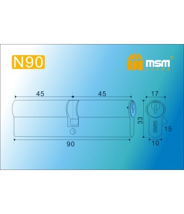 Цилиндровый механизм MSM N90 мм Полированная латунь (PB), латунь Простой ключ-ключ