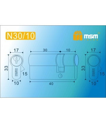 Цилиндровый механизм MSM N30/10 мм Полированная латунь (PB), латунь Простой ключ-ключ