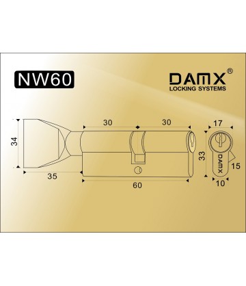 Цилиндровый механизм DAMX Простой ключ-вертушка NW60 мм Полированная латунь (PB)