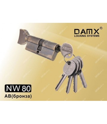 Цилиндровый механизм DAMX Простой ключ-вертушка NW80 мм Бронза (AB)