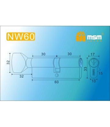 Цилиндровый механизм, латунь Простой ключ-вертушка NW60 мм Полированная латунь (PB)