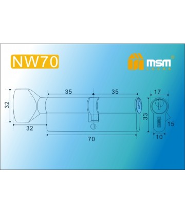 Цилиндровый механизм, латунь Простой ключ-вертушка NW70 мм Бронза (AB)
