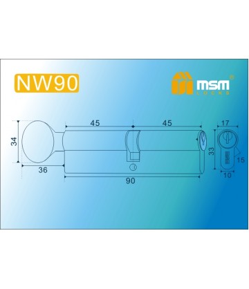 Цилиндровый механизм, латунь Простой ключ-вертушка NW90 мм Полированная латунь (PB)