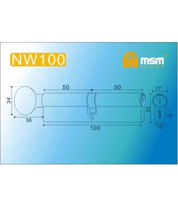 Цилиндровый механизм, латунь Простой ключ-вертушка NW100 мм Полированная латунь (PB)