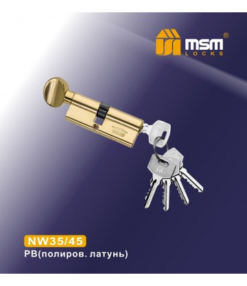 Цилиндровый механизм, латунь Обычный ключ-вертушка NW35/45 мм Полированная латунь (PB)