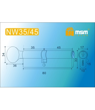 Цилиндровый механизм, латунь Обычный ключ-вертушка NW35/45 мм Полированная латунь (PB)