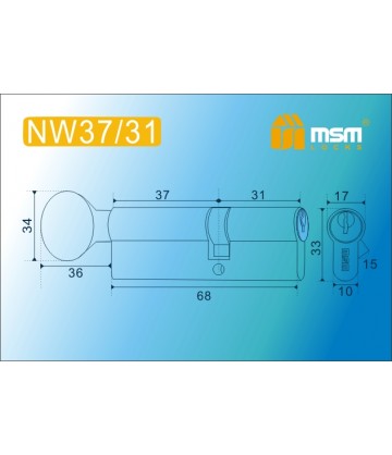 Цилиндровый механизм, латунь Простой ключ-вертушка NW37/31 мм Полированная латунь (PB)