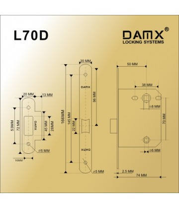 Дверной замок MSM L70 DAMX Полированная латунь (PB)