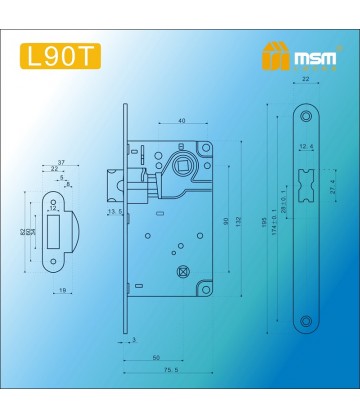Дверной замок MSM L90T Полированная латунь (PB)
