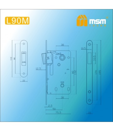 Дверной замок MSM L90M Полированная латунь (PB) на межкомнатные двери