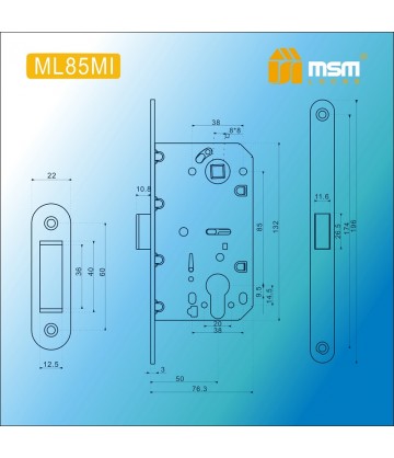 Дверной замок MSM ML85MI Полированная латунь (PB)