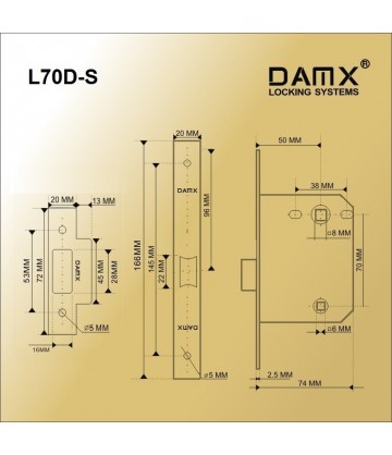 Дверной замок MSM L70D-S DAMX Полированная латунь (PB)