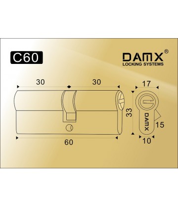 Цилиндровый механизм DAMX Перфорированный ключ-ключ C60 мм Матовая латунь (SB)