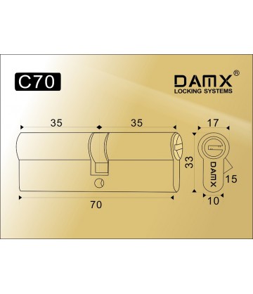 Цилиндровый механизм DAMX Перфорированные ключ-ключ C70 мм Полированная латунь (PB)