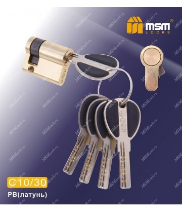 Цилиндровый механизм MSM C30/10 мм Полированная латунь (PB), латунь Перфорированный ключ-ключ