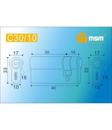 Цилиндровый механизм MSM C30/10 мм Полированная латунь (PB), латунь Перфорированный ключ-ключ
