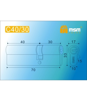 Цилиндровый механизм MSM C40/30 мм Полированная латунь (PB), латунь Перфорированный ключ-ключ