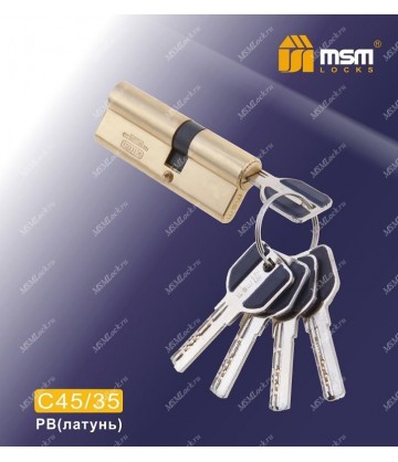 Цилиндровый механизм MSM C45/35 мм Полированная латунь (PB), латунь Перфорированный ключ-ключ