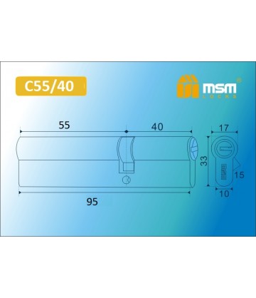 Цилиндровый механизм MSM C55/40 мм Полированная латунь (PB), латунь Перфорированный ключ-ключ