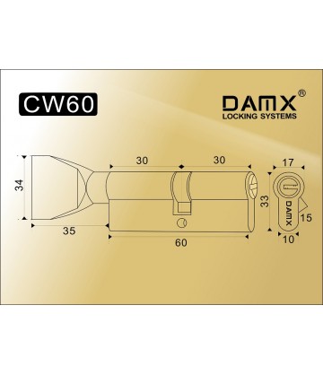 Цилиндровый механизм DAMX Перфорированный ключ-вертушка CW60 мм Полированная латунь (PB)