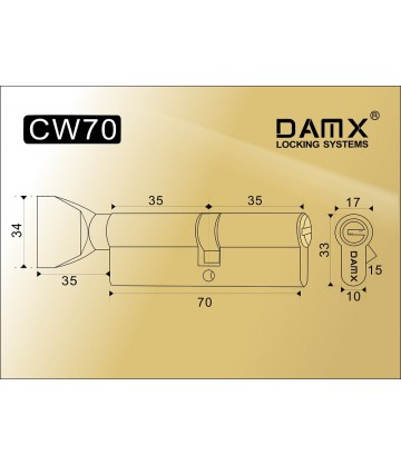Цилиндровый механизм DAMX Перфорированный ключ-вертушка CW70 мм Бронза (AB)