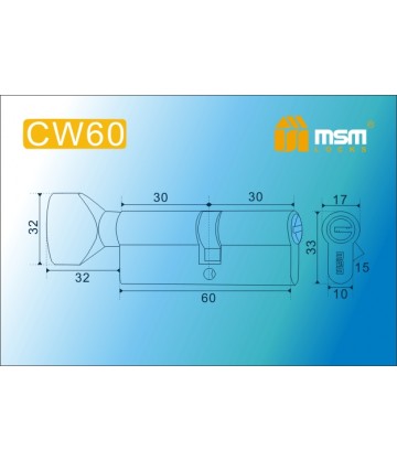 Цилиндровый механизм MSM CW60 мм в блистере Бронза (AB), латунь Перфорированный ключ-вертушка