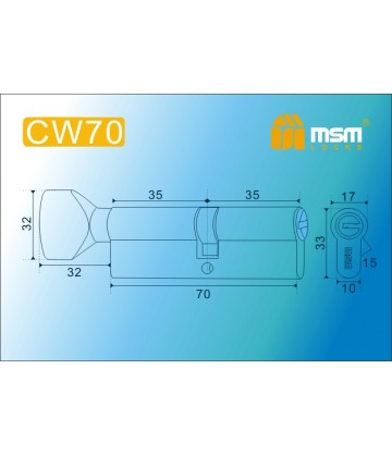 Цилиндровый механизм MSM CW70 мм Полированная латунь (PB), латунь Перфорированный ключ-вертушка