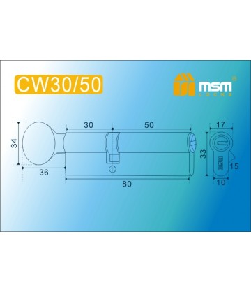 Цилиндровый механизм MSM CW30/50 мм Полированная латунь (PB), латунь Перфорированный ключ-вертушка