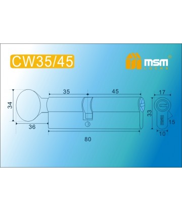 Цилиндровый механизм MSM CW35/45 мм Полированная латунь (PB), латунь Перфорированный ключ-вертушка