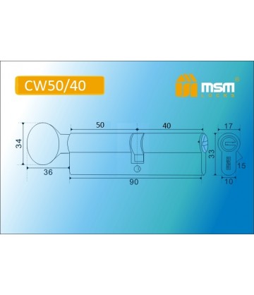Цилиндровый механизм MSM CW50/40 мм Матовый никель (SN), латунь Перфорированный ключ-вертушка