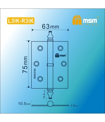 Петля MSM съемная 75 мм с колпачком ЛЕВАЯ L3IK Полированная латунь (PB)
