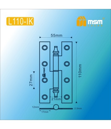 Петля MSM съемная 110 мм c колпачком ЛЕВАЯ L110-IK Полированная латунь (PB)