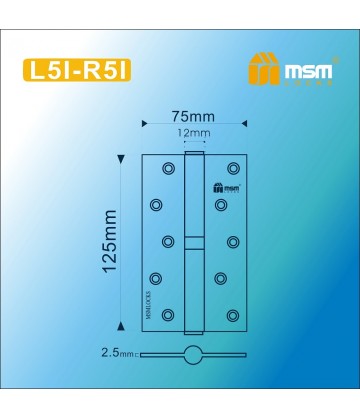 Петля MSM съемная 125 мм без колпачка ЛЕВАЯ L5I Полированная латунь (PB)
