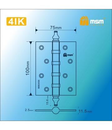 Петля MSM универсальная 100 мм с колпачком 4IK Полированная латунь (PB)