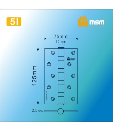 Петля MSM универсальная 125 мм без колпачка 5I Полированная латунь (PB)